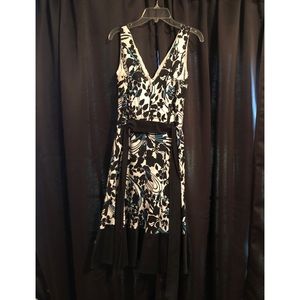 Blue, black, and white dress